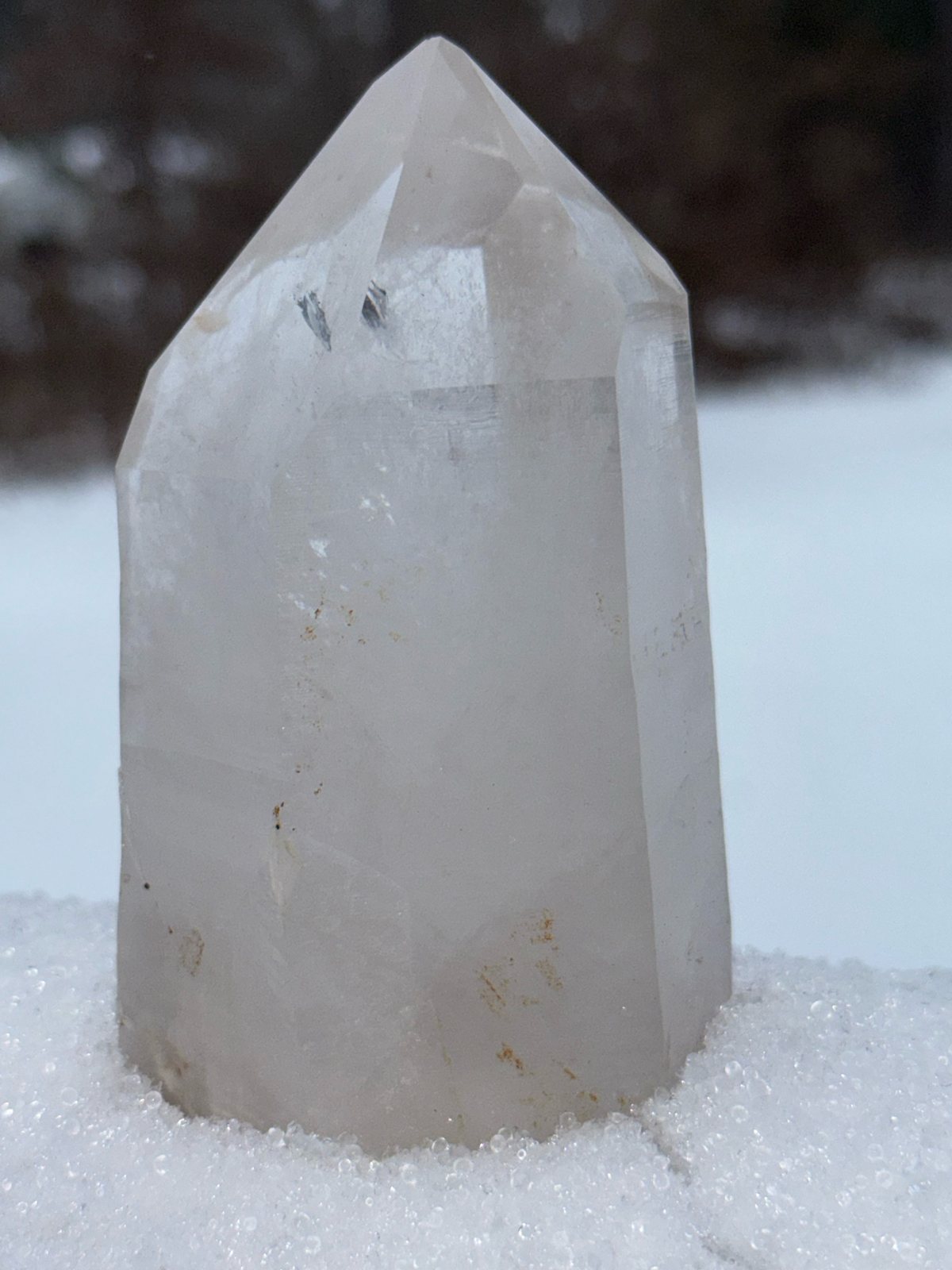Arkansas quartz point in snow